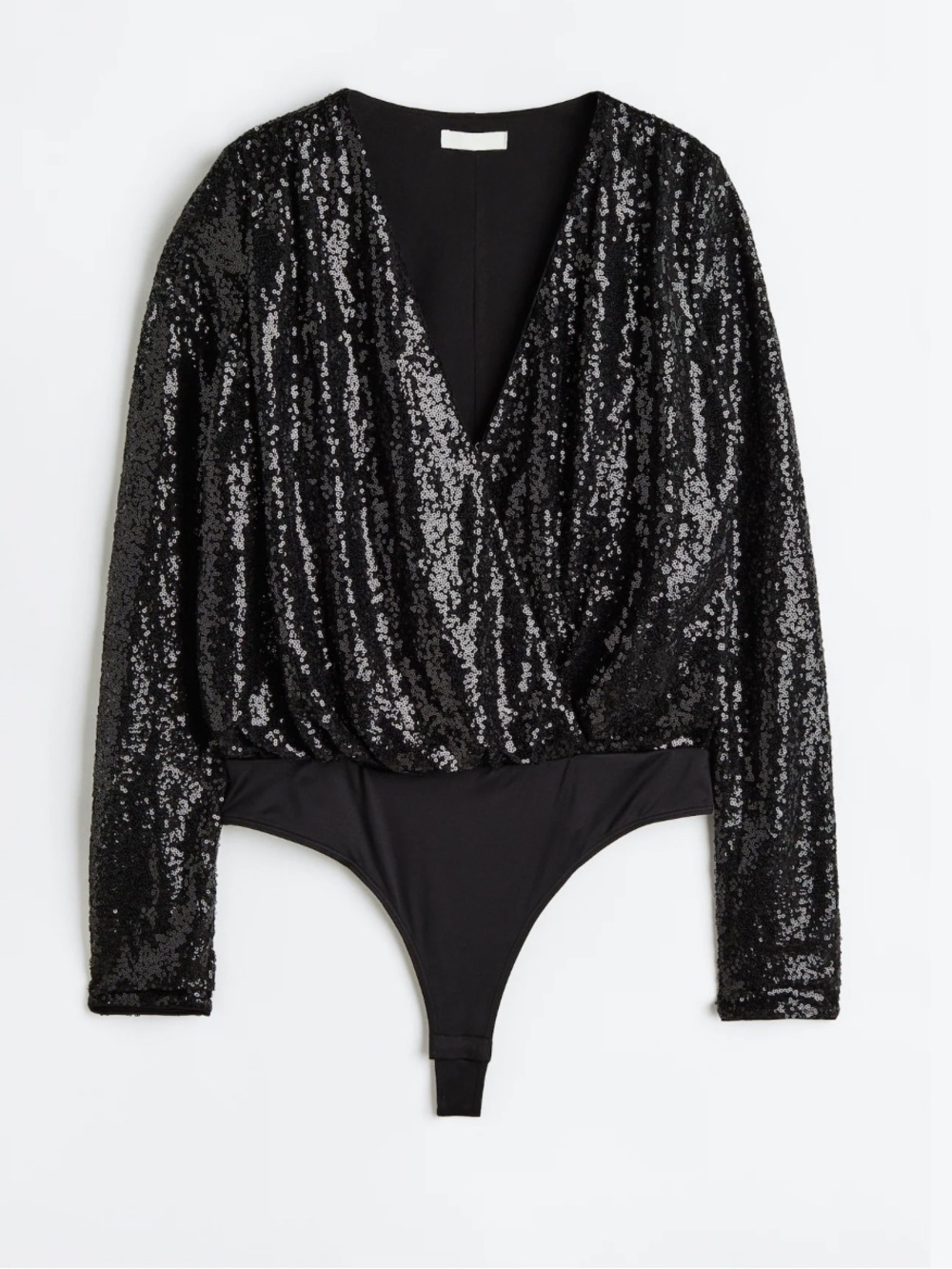 H&M Long Sleeve SEQUINED THONG BODYSUIT Black